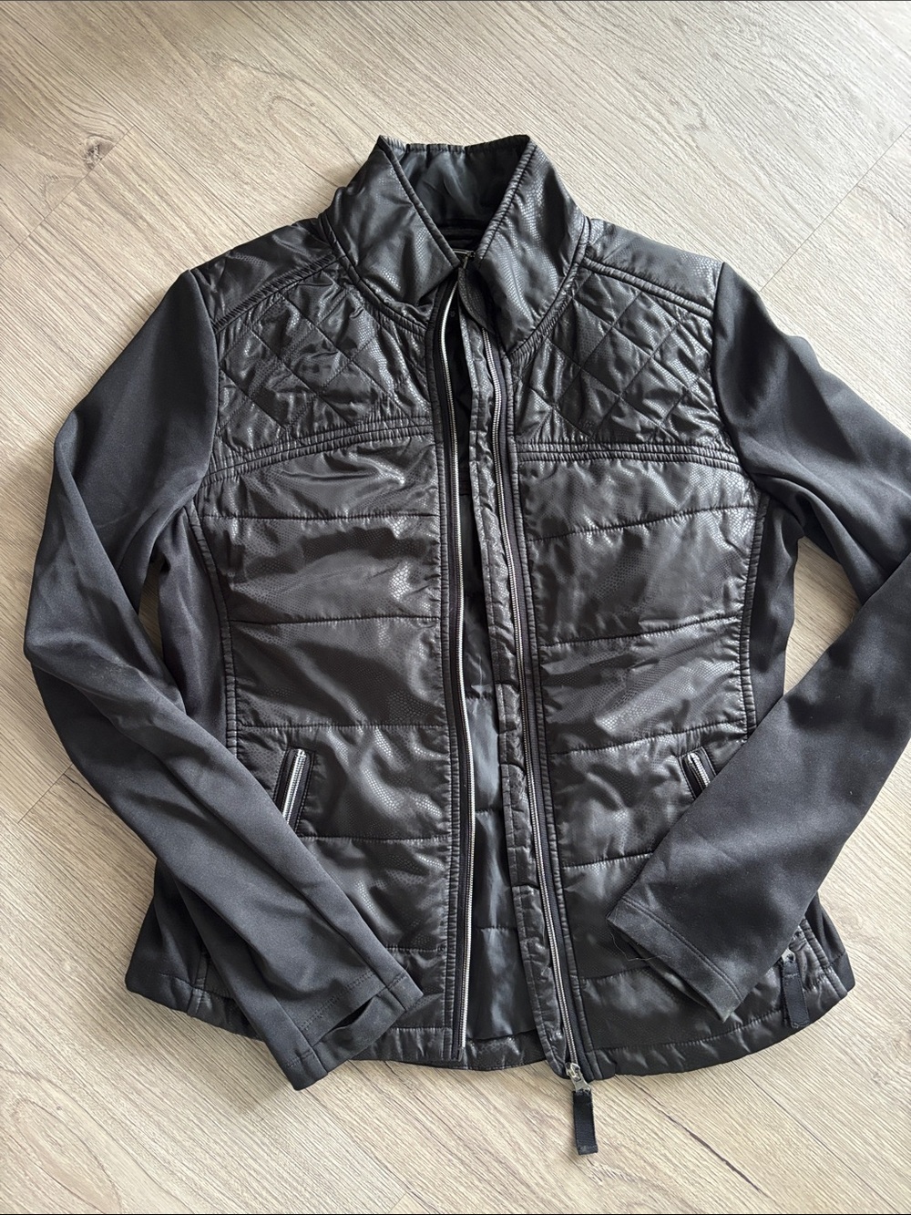 Express Quilted Black Mixed-Media Bomber Jacket